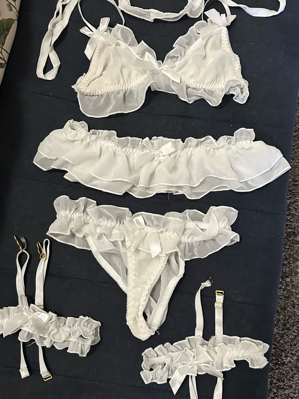 Sheer Ruffle Lingerie Set in White